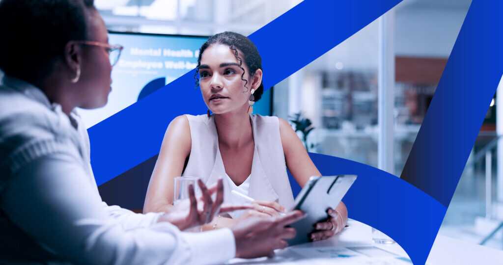 Meeting, Discussion And Women With Tablet, Business And Serious For Mental Health Assistance Programs. Teamwork, Hr And Planning For Workplace Wellness, Communication And Collaboration In Boardroom