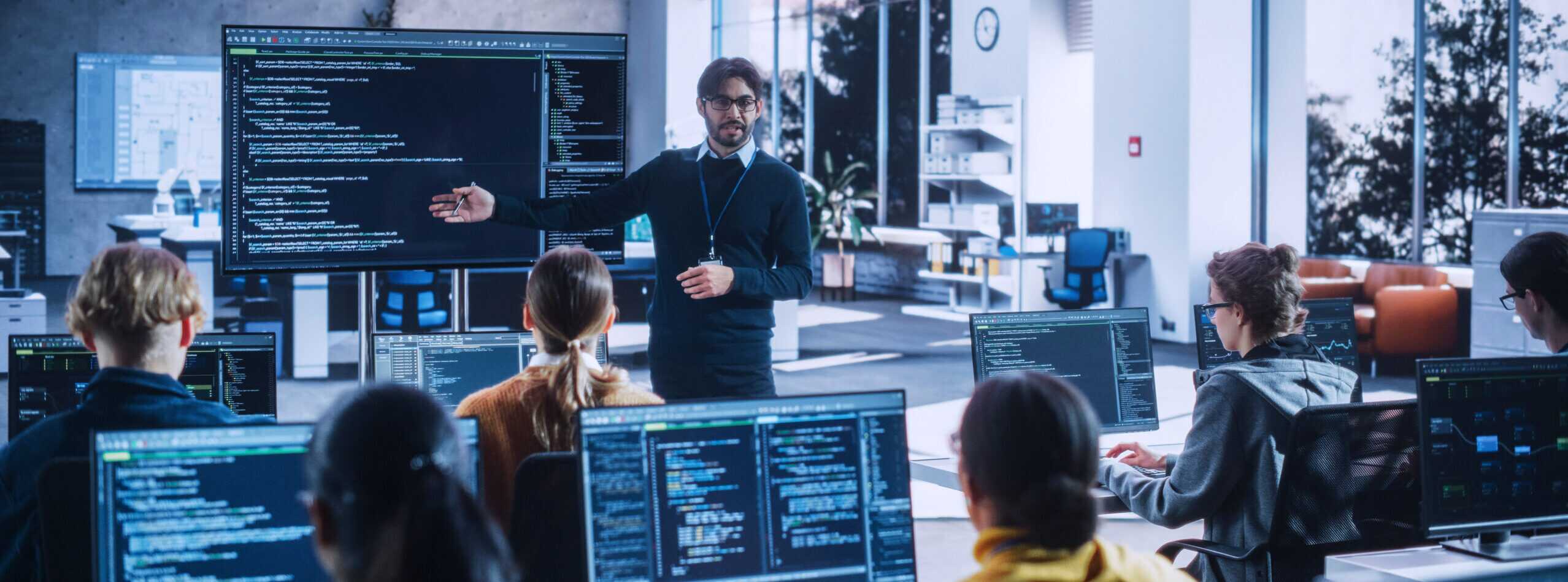 Knowledgeable Teacher Giving A Lecture About Software Engineerin