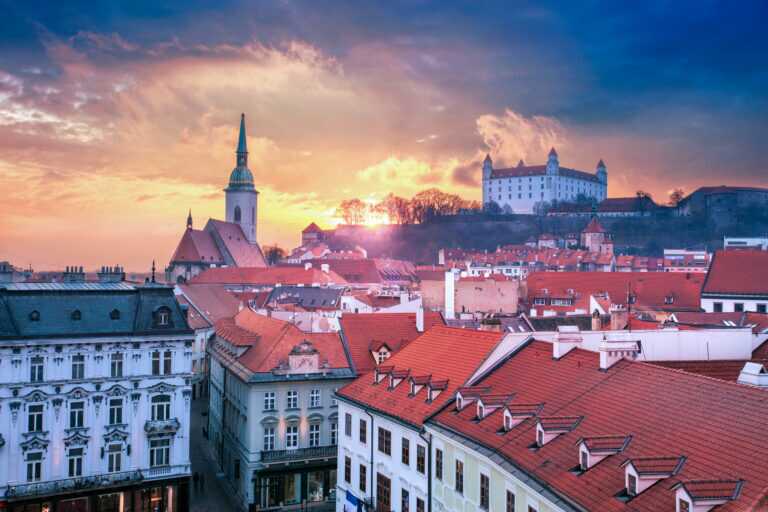Bratislava. Aerial Cityscape Image Of Historical Downtown Of Bra